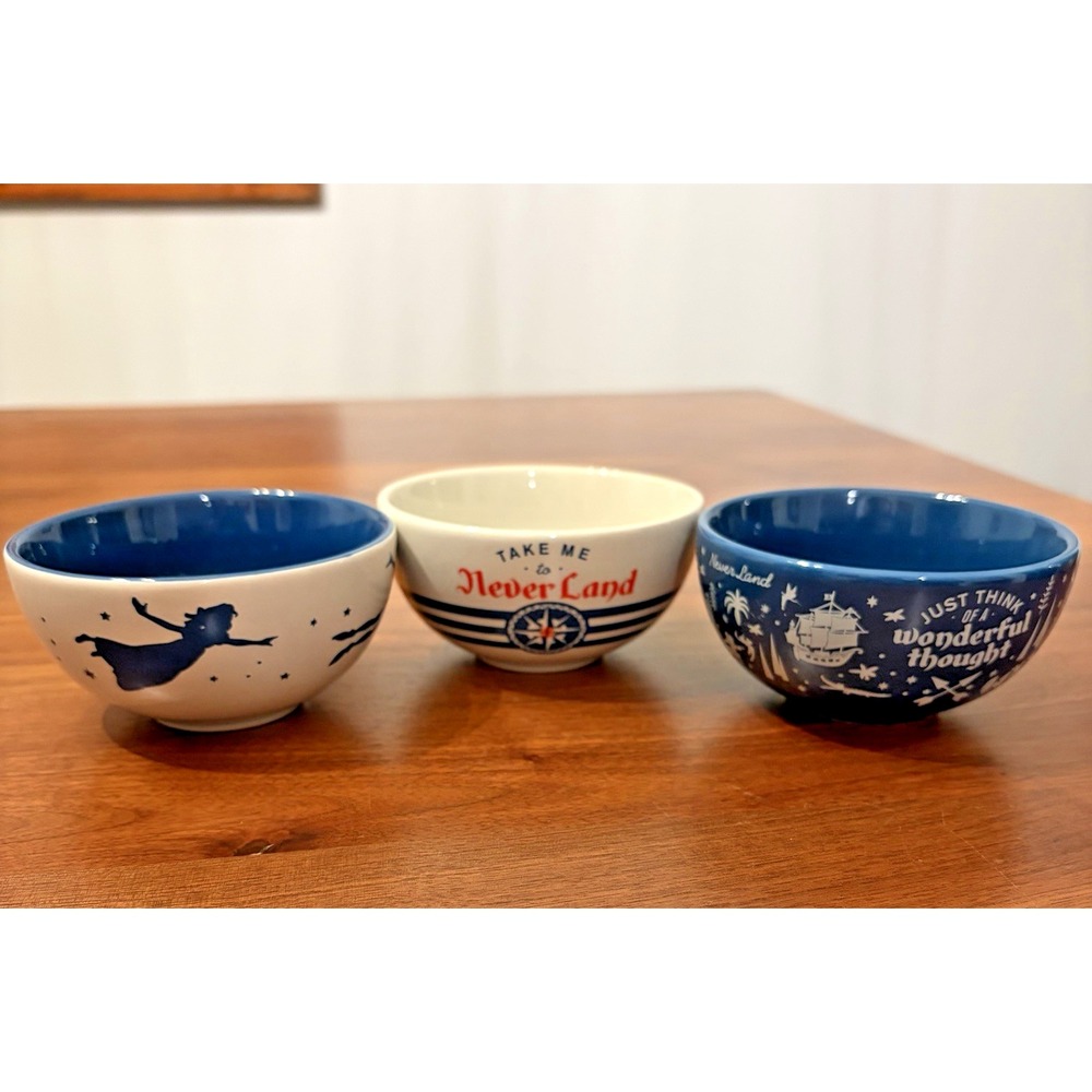 Disney Peter Pan Never Land 3 Piece Small Bowl Set Think Happy Thoughts 4"